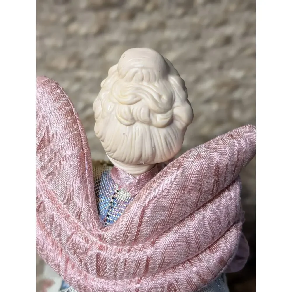 Vintage Pink Floral Christmas Angel Tree Topper Porcelain Beaded Holiday Decor
